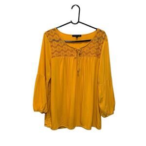 Women’s Adrienne Vitadini Elbow Puff Sleeve Peasant Top Mustard Yellow Size XL